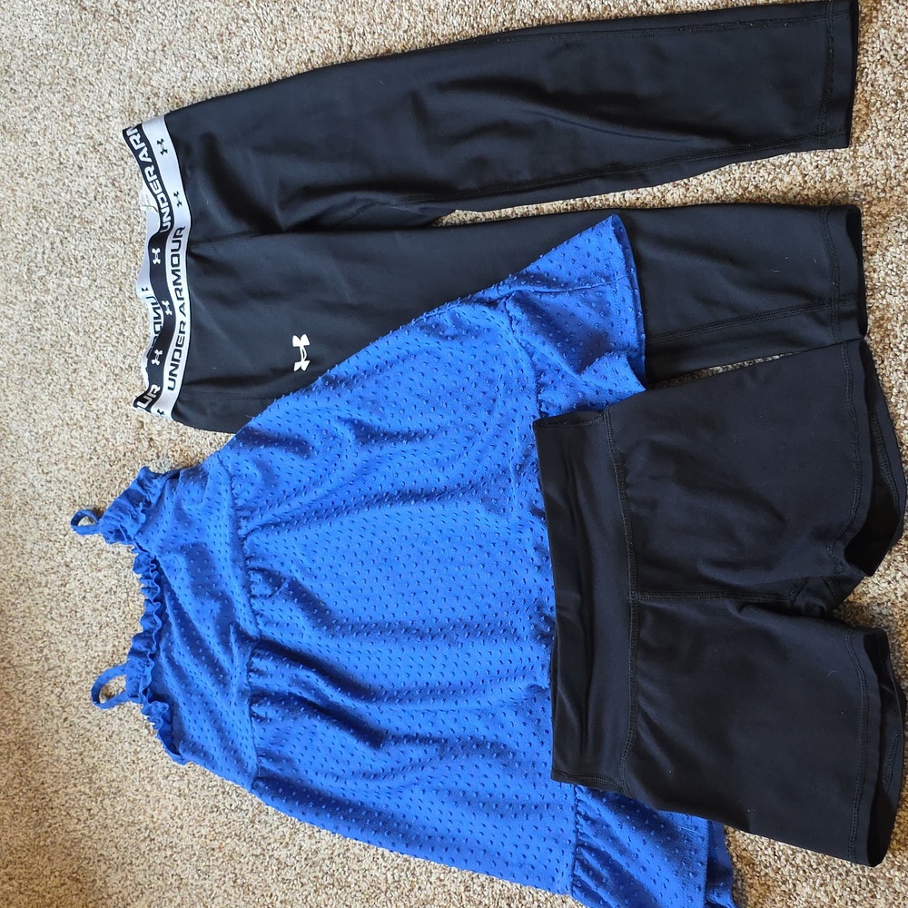 Girls Clothing Set Size Medium - Sleeveless Dress, Capris, T Shirt, And Shorts